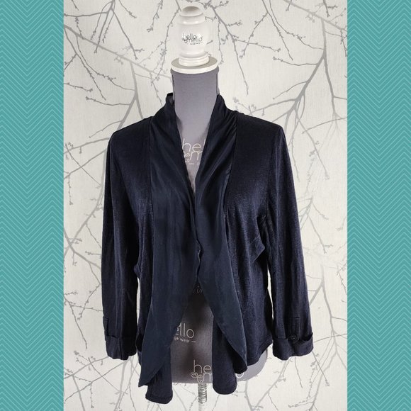 Memo Navy 100% Linen Knit Open Cardigan w/ Silk trim - Picture 1 of 4